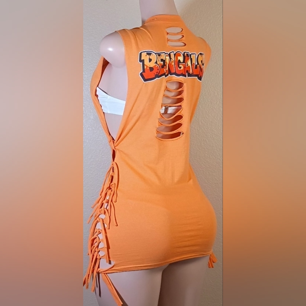 Orange NFL Custom Fringe.Bengals Tank Top - Picture 6 of 7
